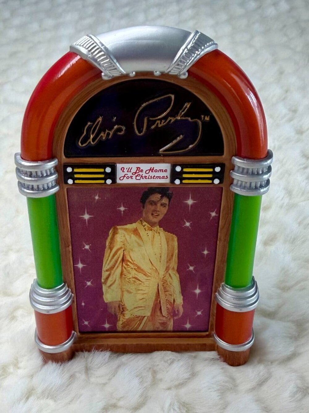 Vintage 2004 Elvis Presley I'll Be Home for Christmas Musical Jukebox Ornament